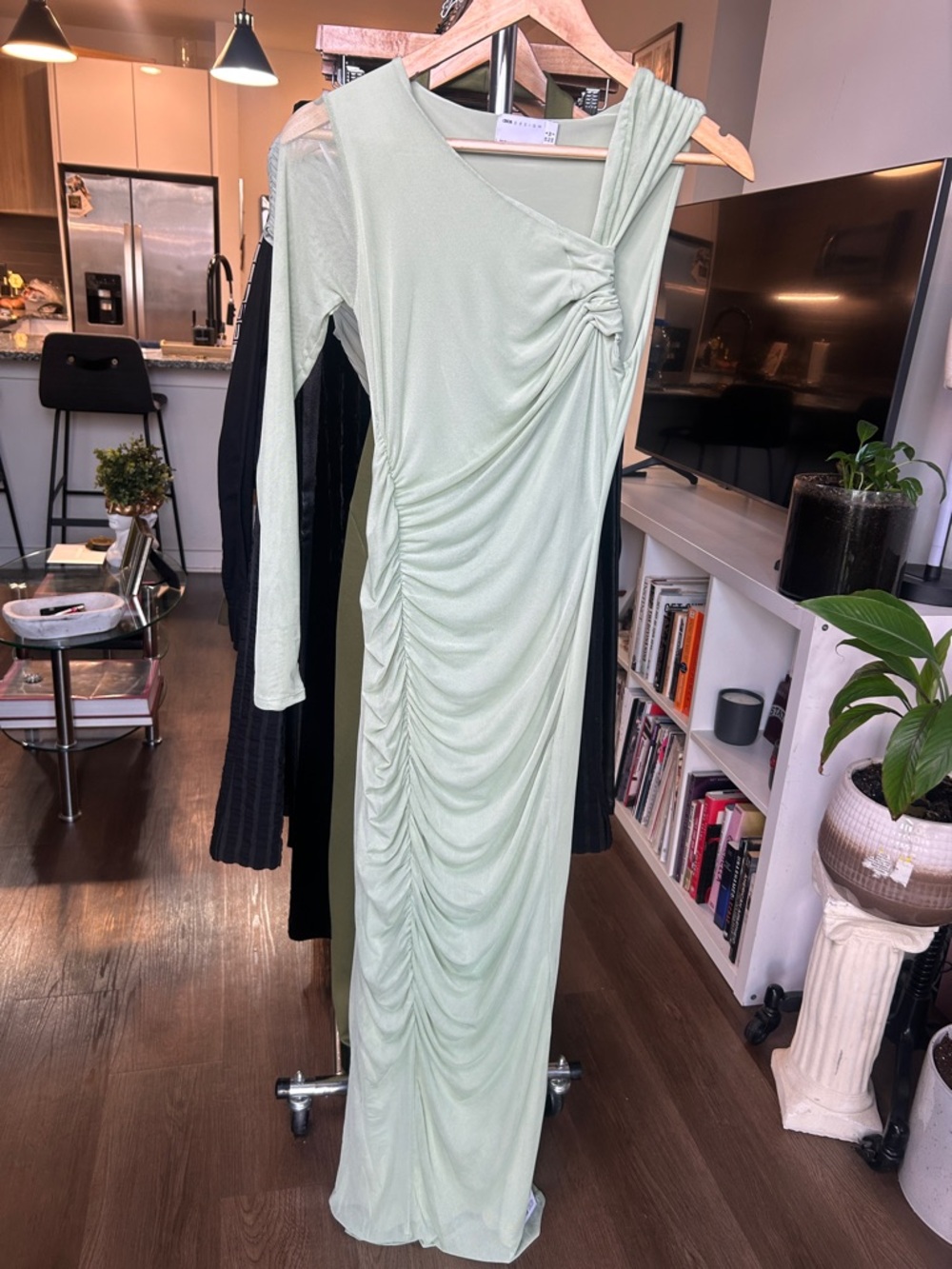 ASOS Asymmetric One-Shoulder Ruched Maxi Dress - Light Mint